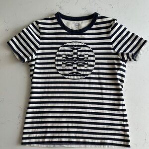 Tory Burch Navy and White Striped Tee